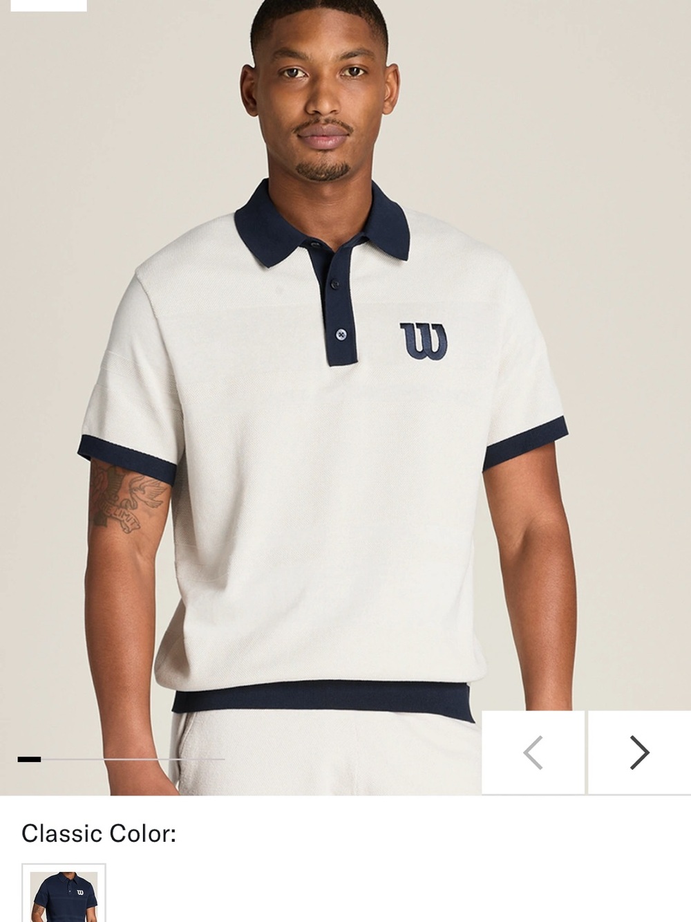 Wilson Cream Polo with Navy Collar and Trim - Picture 2 of 5